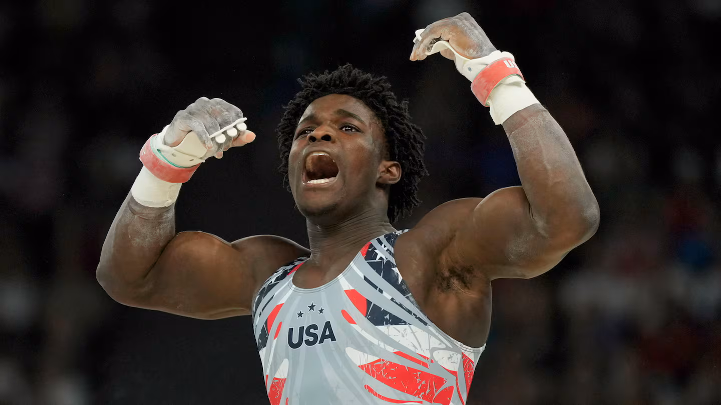 Frederick Richard competing on rings
